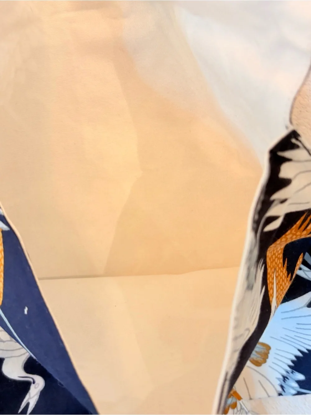 Crane Print Fabric Pouch - Black Gold Accent 100% Cotton